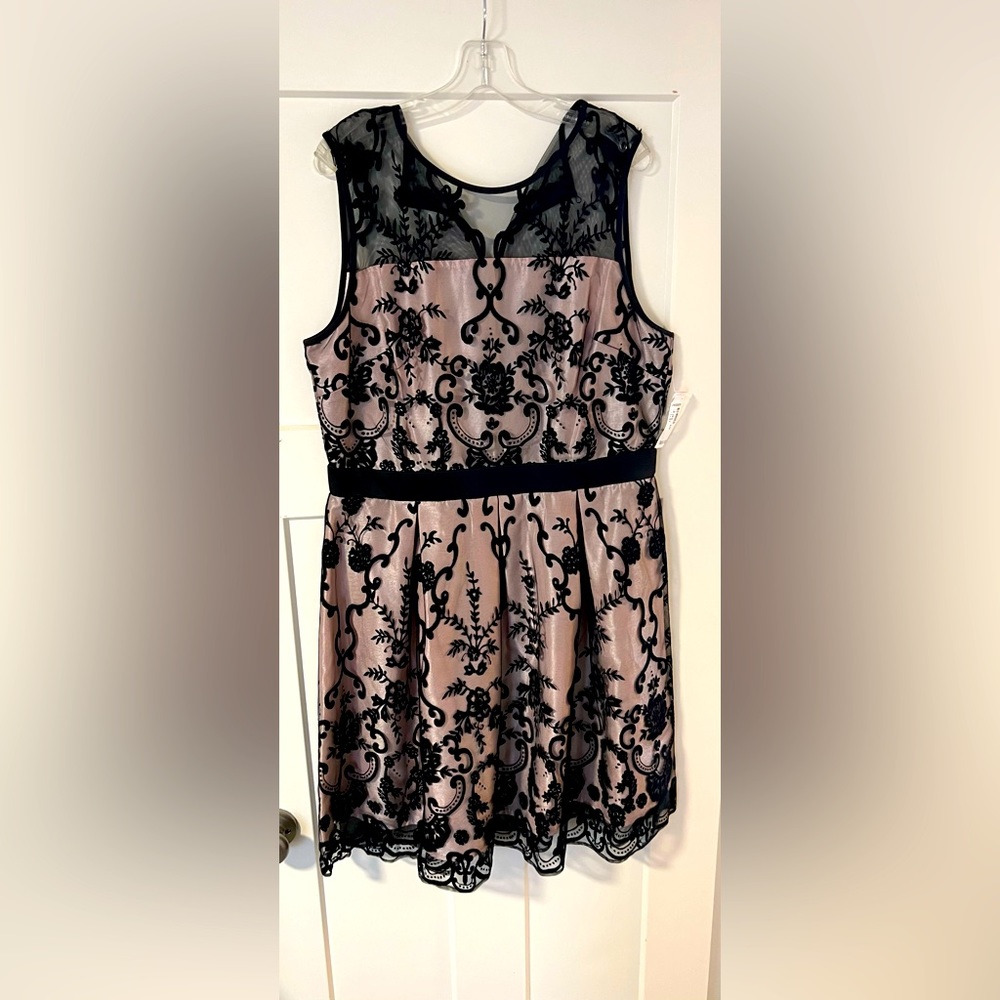 Pink with black lace vintage style cocktail dress
